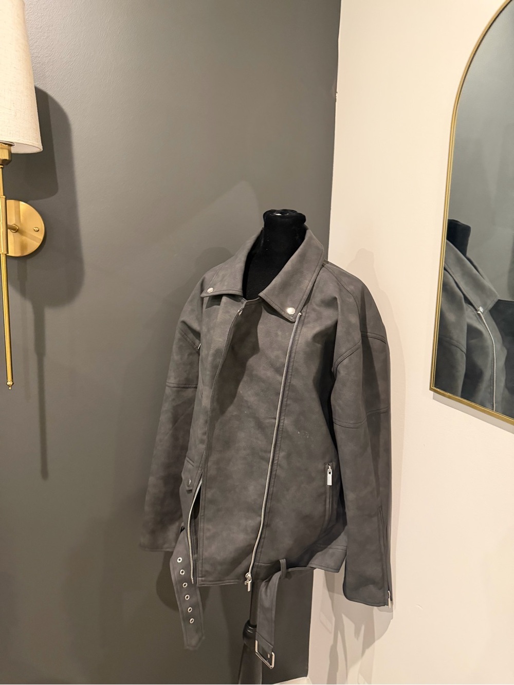 Women's Gray Suede Moto Jacket - Stylish Layering Coat